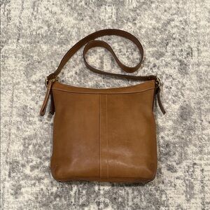 Vintage Coach Slim Duffle Tan Brown Leather Crossbody Bag